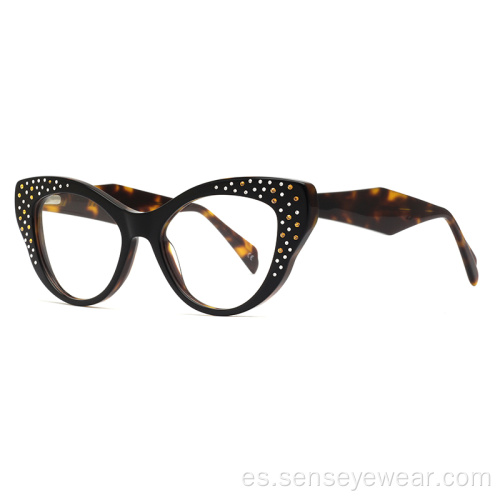 Cat Ojo Rhinestone Acetate Marco óptico Gafas